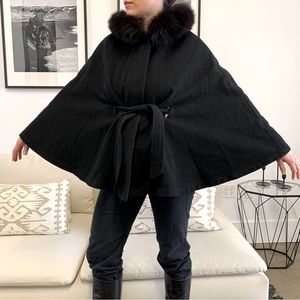 Marvin Richards black wool cape w/ Fox Fur Hood
